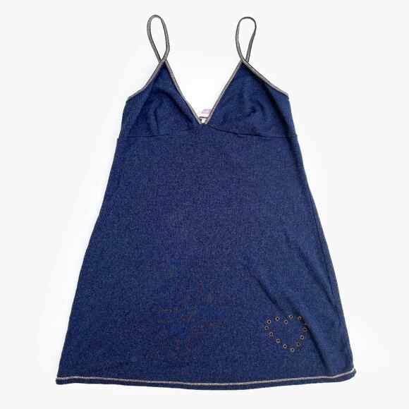 Y2K Style Denim Blue Slip Dress w/ Grommet Heart Design - Picture 1 of 4
